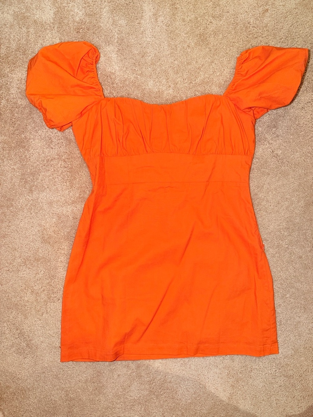 Francesca's Collections Orange Puff Sleeve Mini Dress